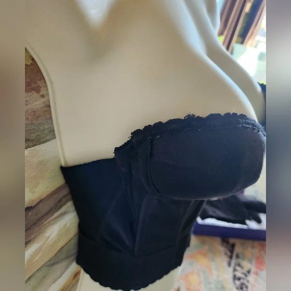 50s BUSTIER Black Strapless Busty Plunge Lace Boned Union Tag Intimate Corset EV - Picture 7 of 16